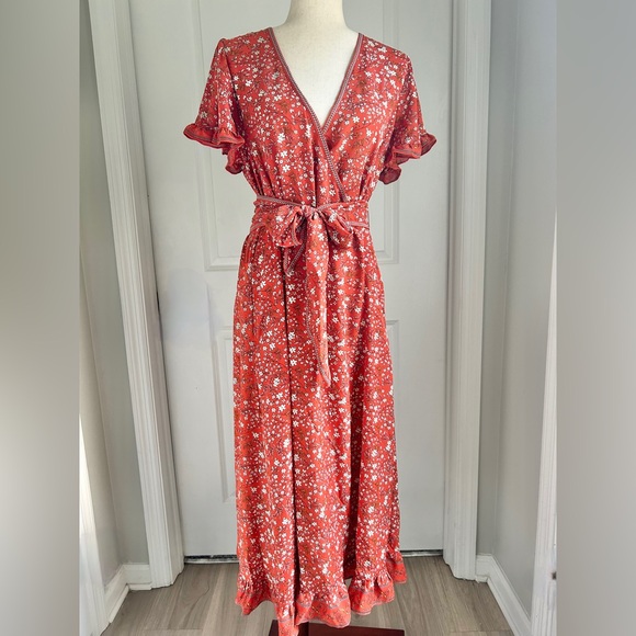 Max Studio Tie Waist Flutter Sleeve Midi Dress size L - Picture 4 of 6